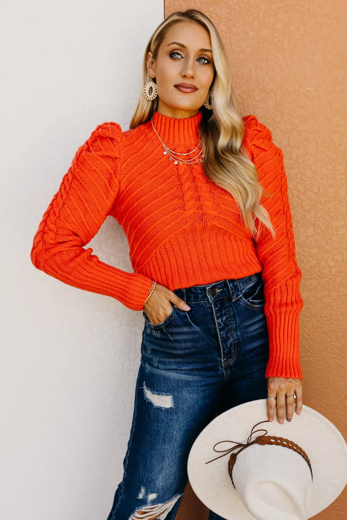 The Terrell Cable Puff Sleeve Sweater