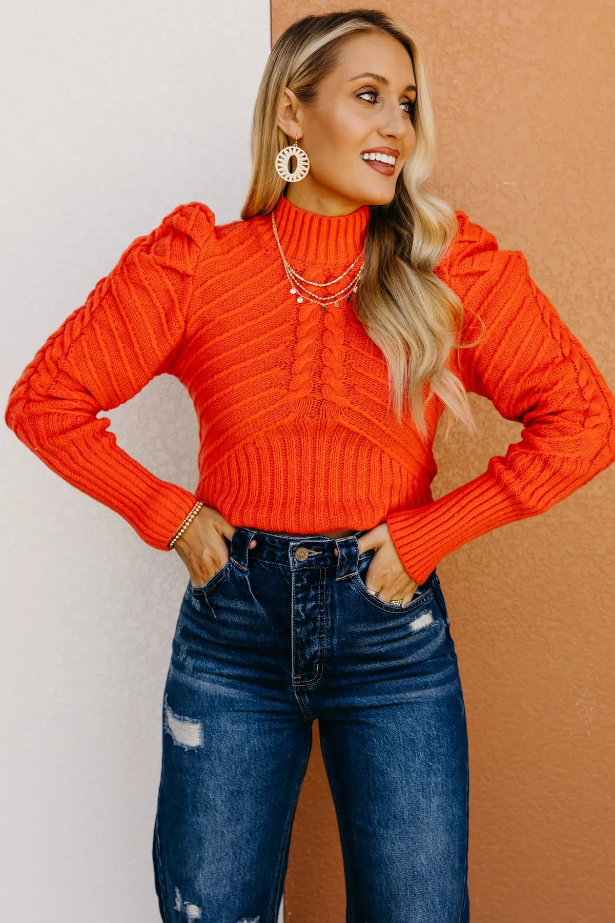 The Terrell Cable Puff Sleeve Sweater