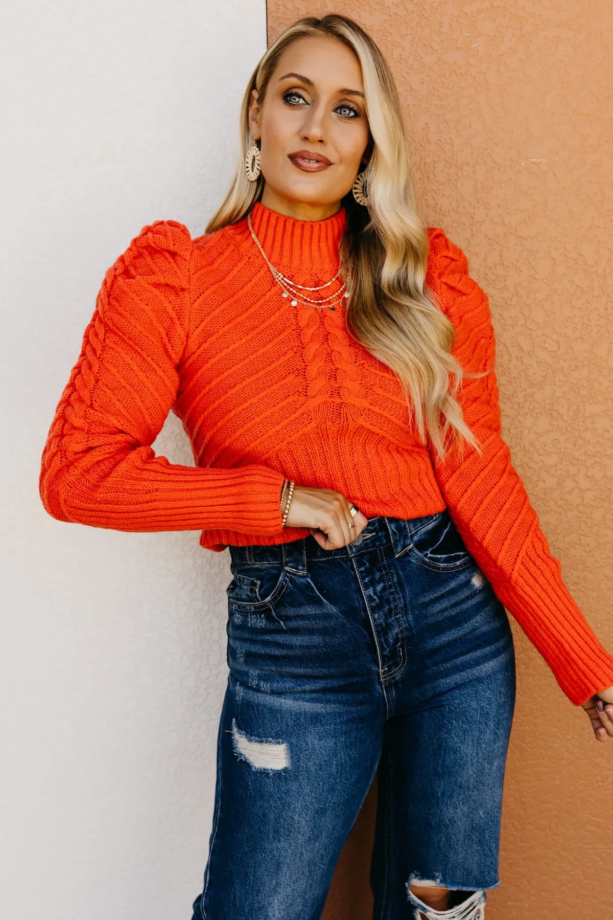 The Terrell Cable Puff Sleeve Sweater