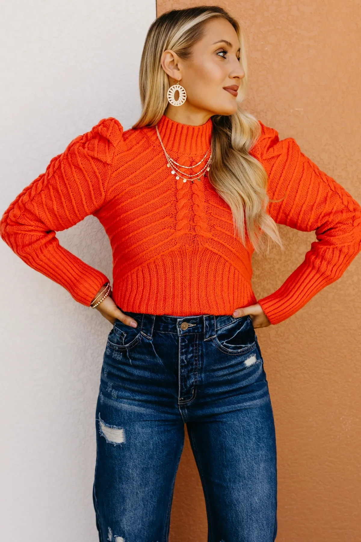 The Terrell Cable Puff Sleeve Sweater