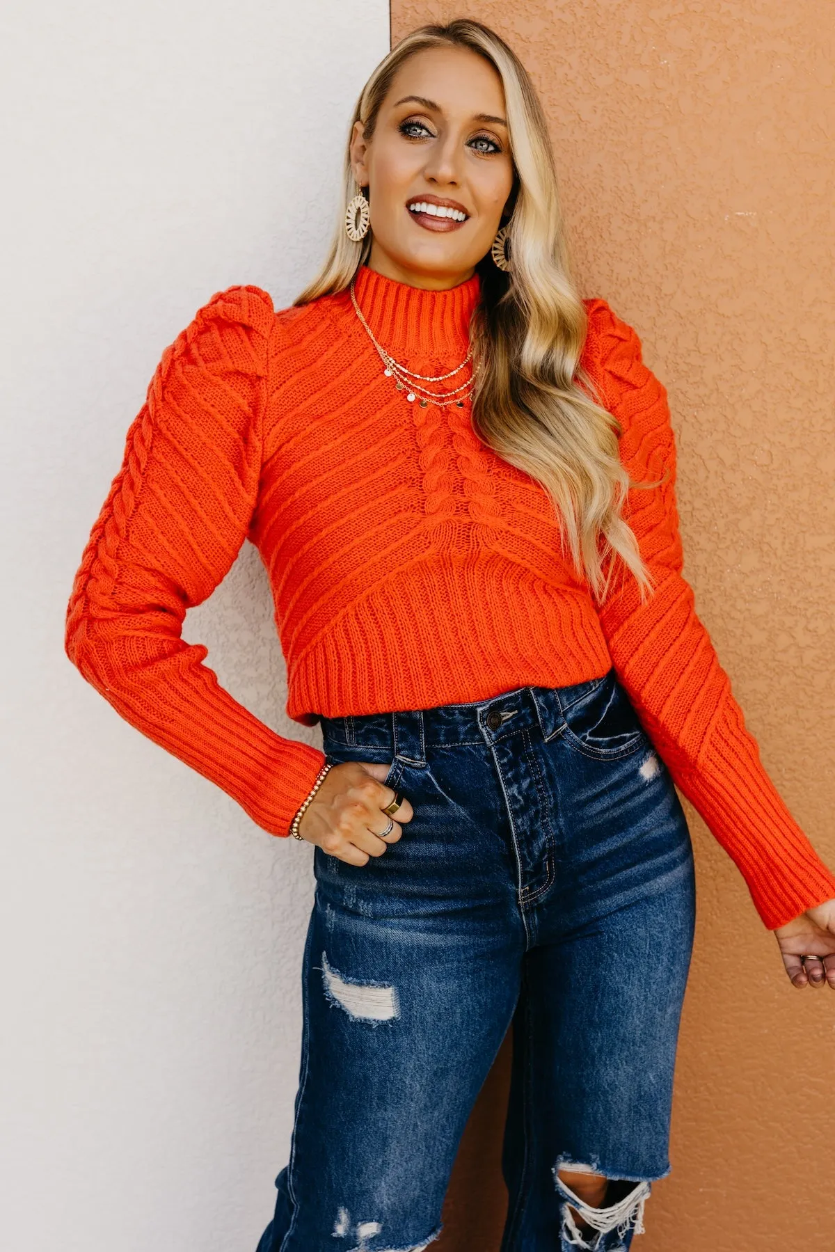 The Terrell Cable Puff Sleeve Sweater