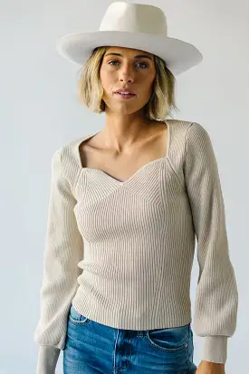 The Trammell Sweetheart Ribbed Sweater in Taupe