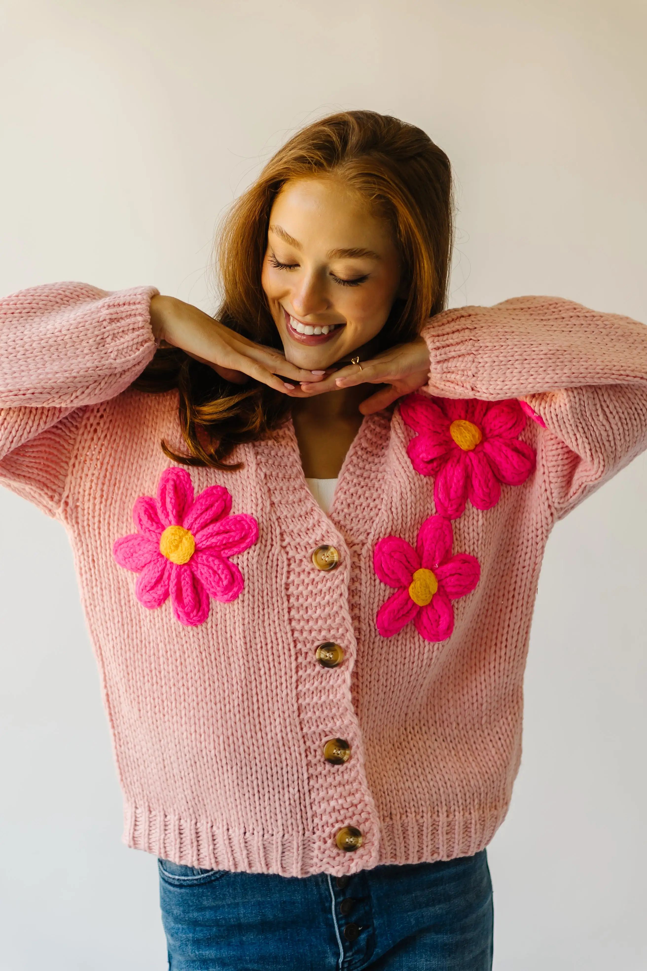 The Treft Floral Knit Cardigan in Pink