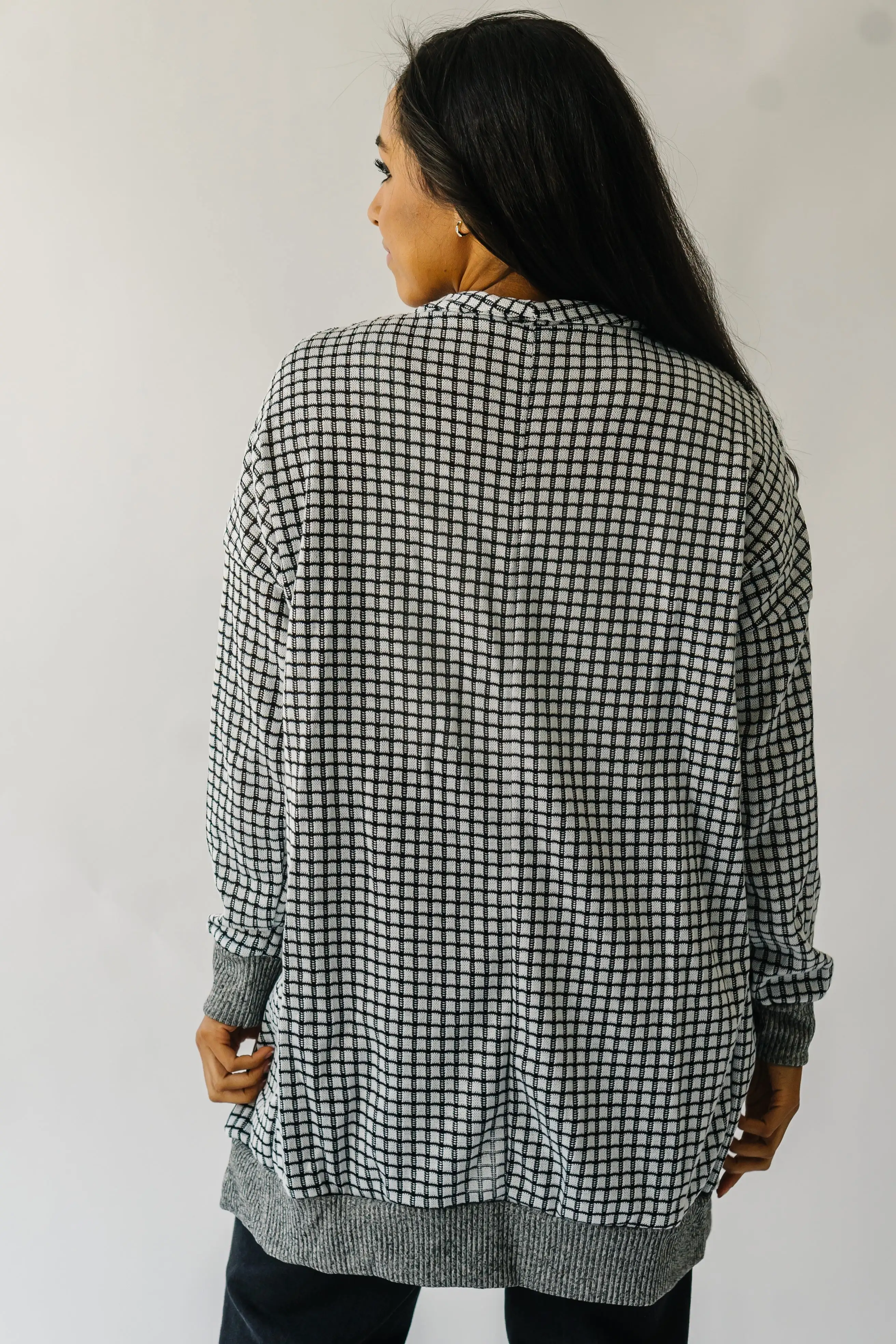 The Utica Checkered Cardigan in Black + White