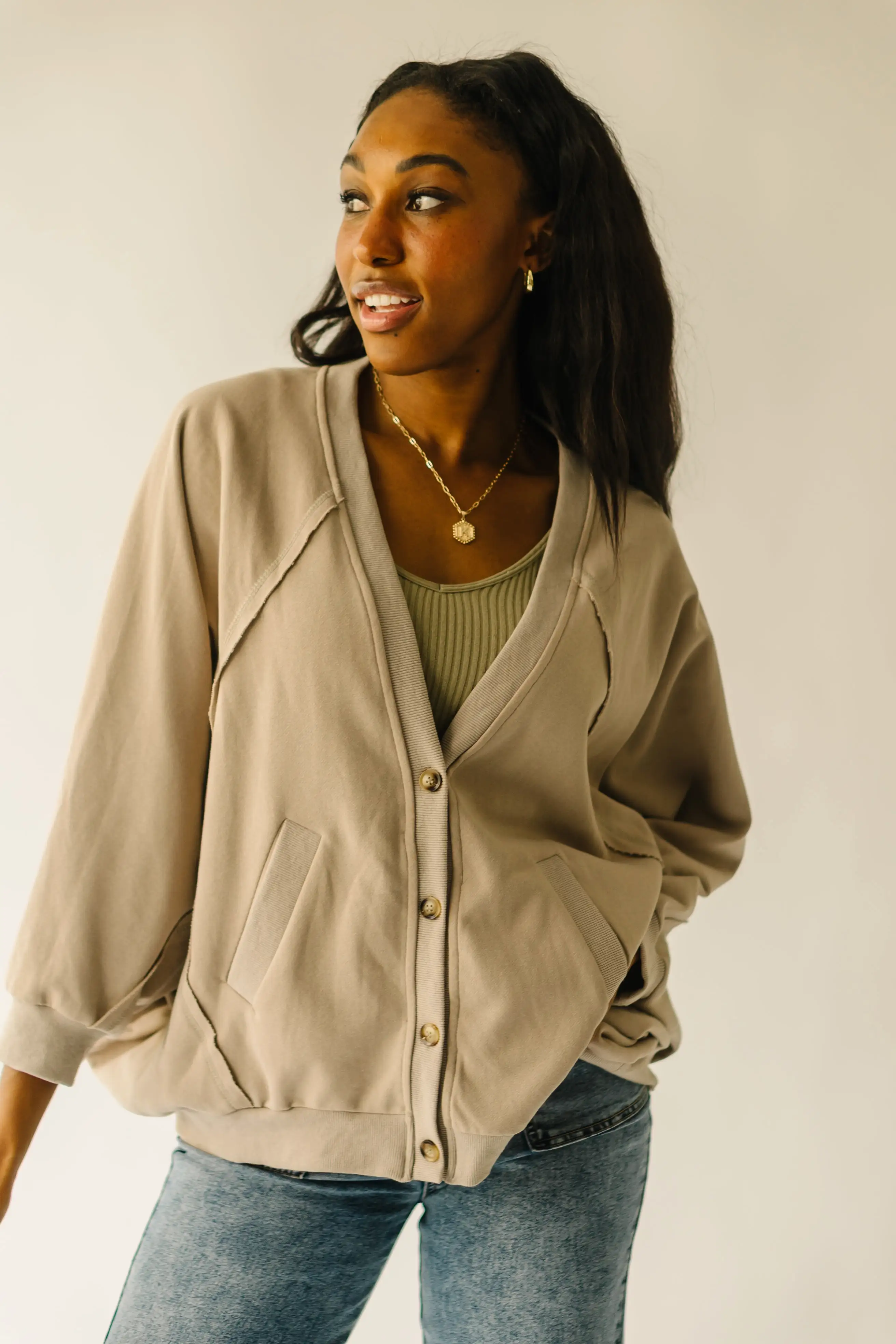 The Whitaker Button Detail Cardigan in Natural