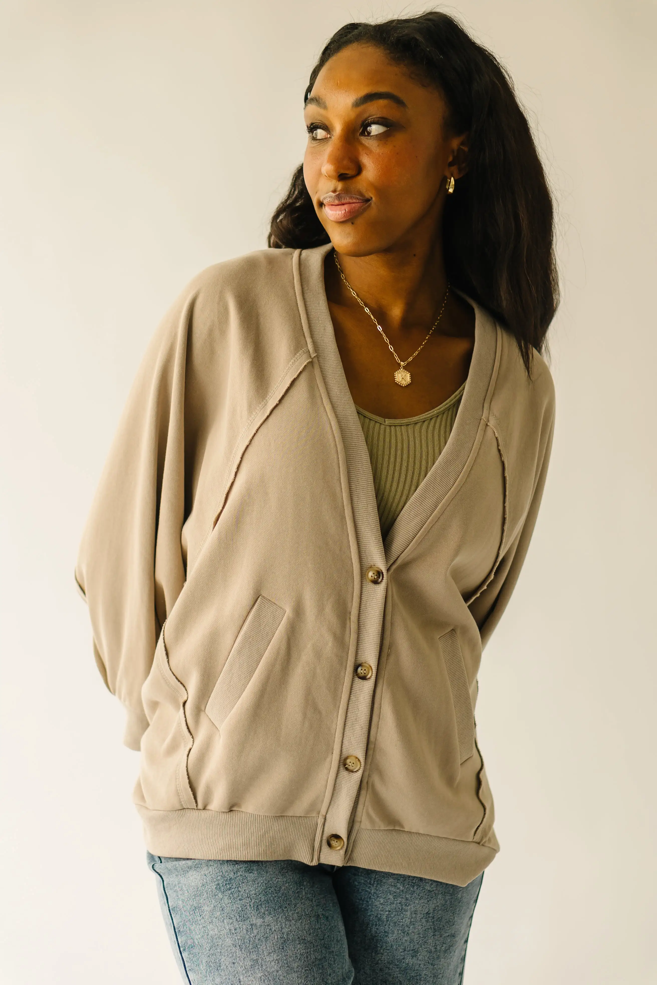 The Whitaker Button Detail Cardigan in Natural