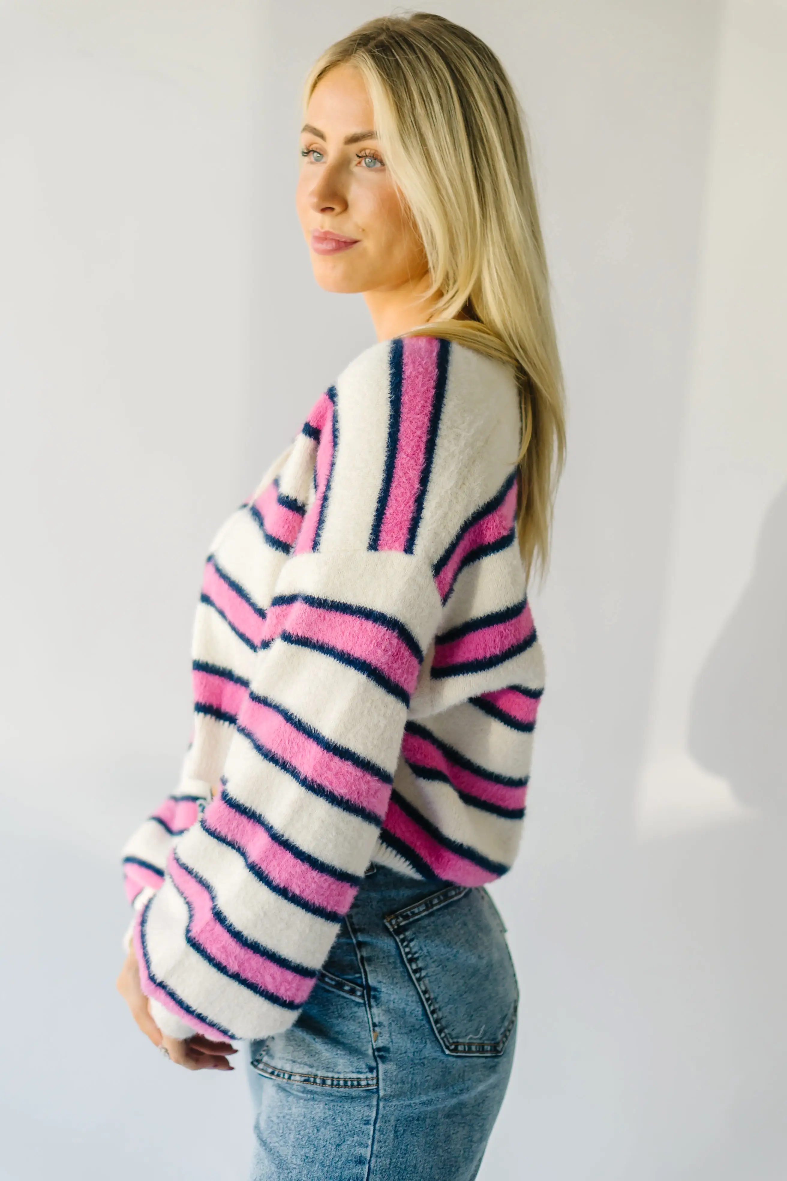 The Willmar Mohair Cardigan in Ivory + Pink Multi