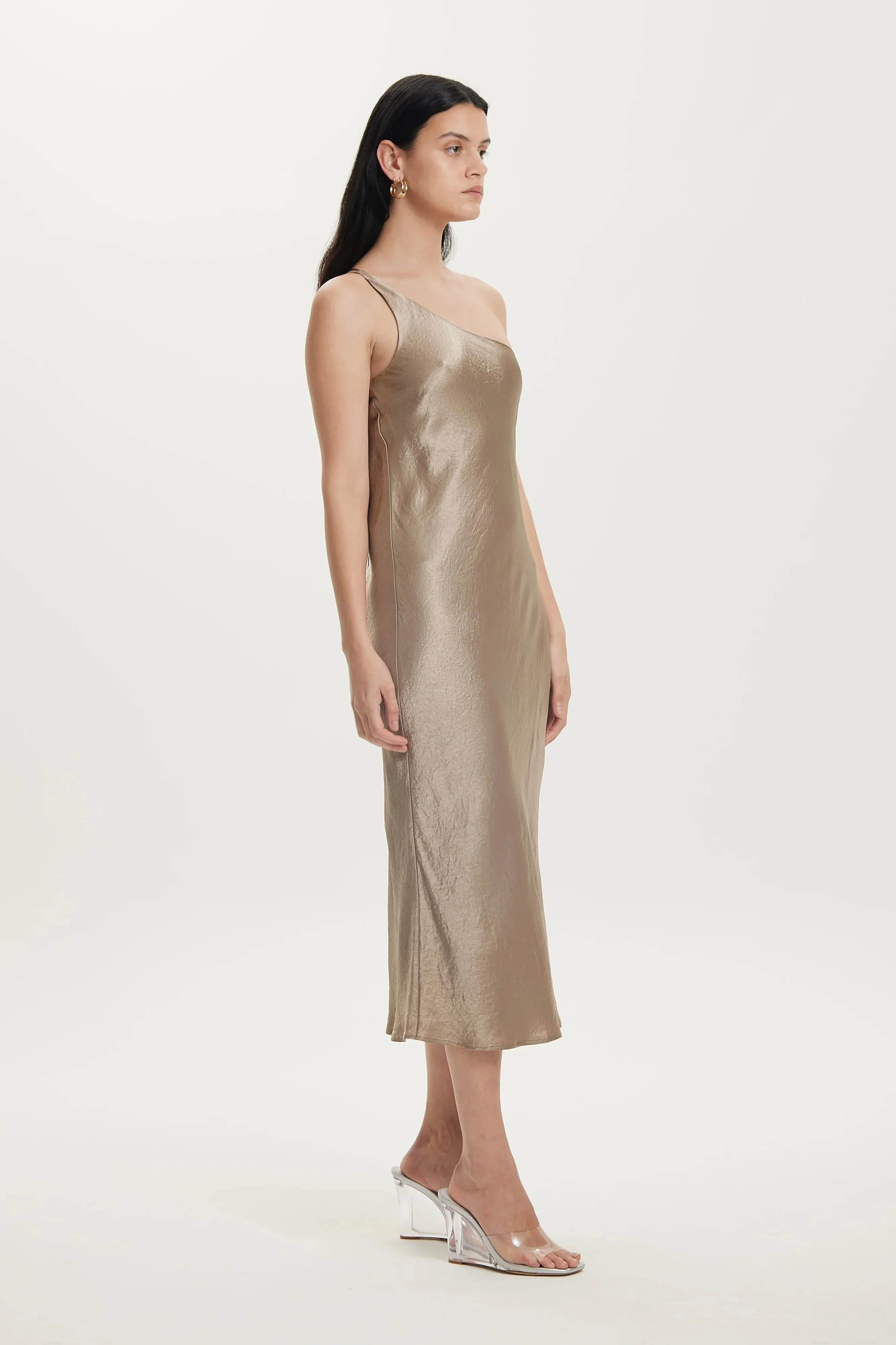 Third Form Crush Bias One Shoulder Midi Dress - Driftwood