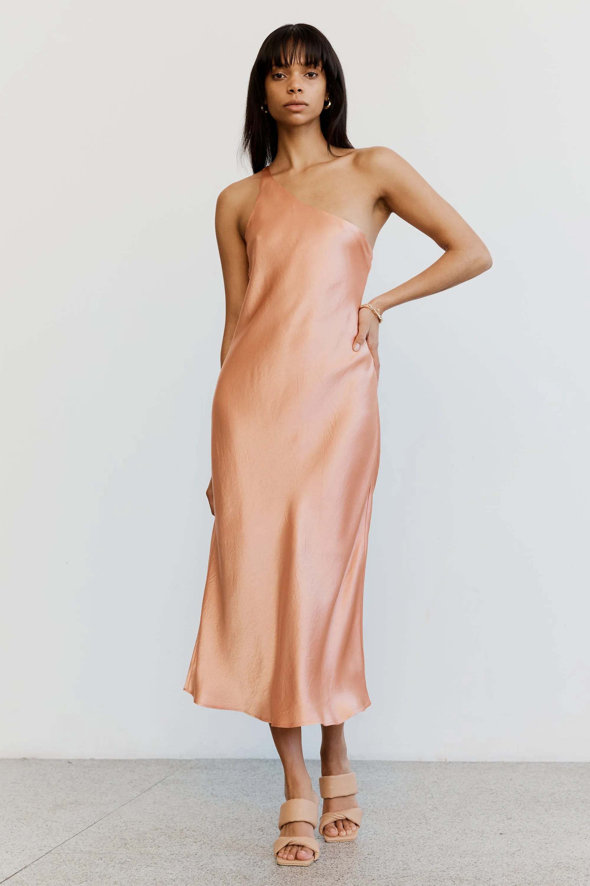 Third Form Crush Bias One Shoulder Midi Dress - Guava