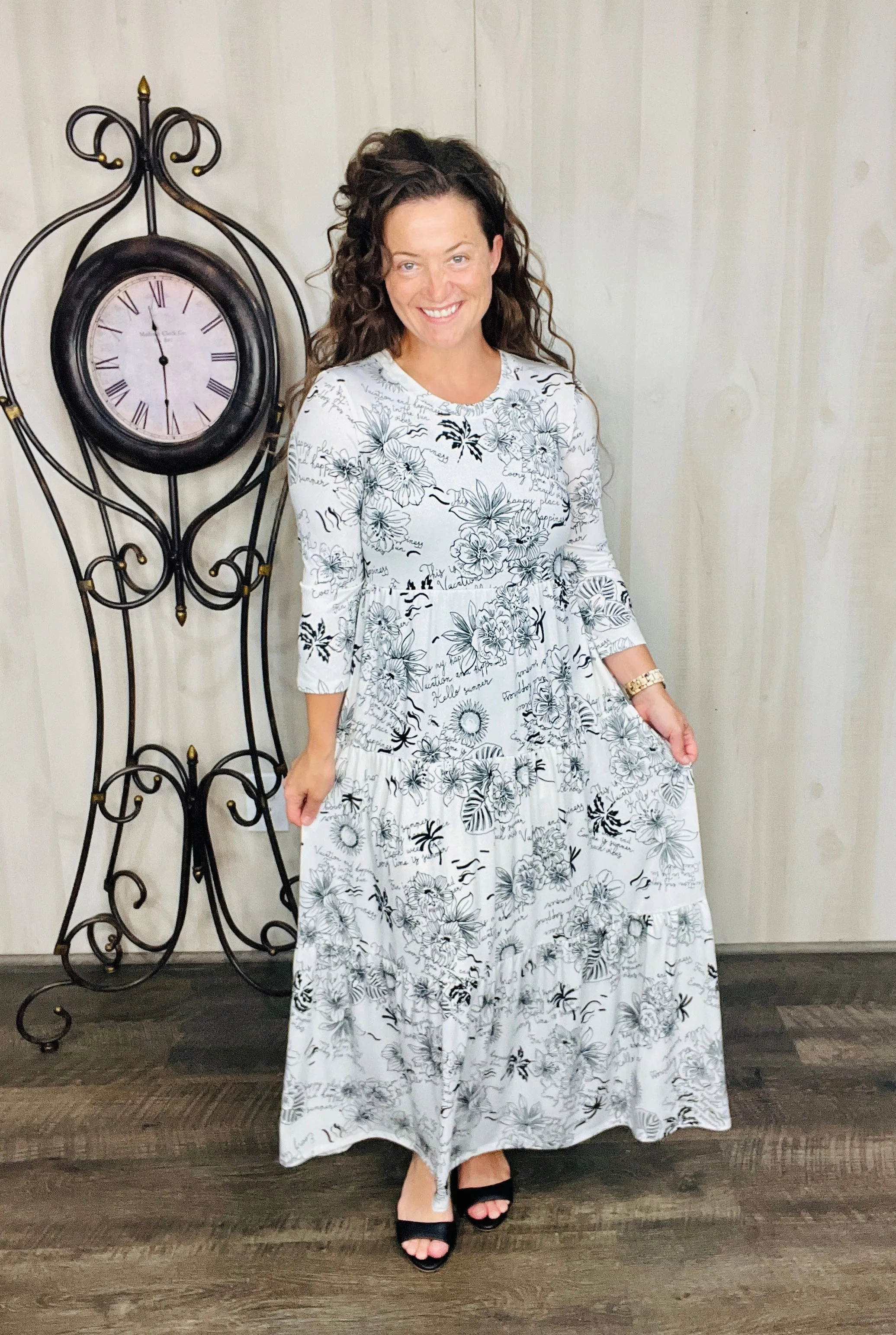 Tonya Tiered Dress-Ivory Floral