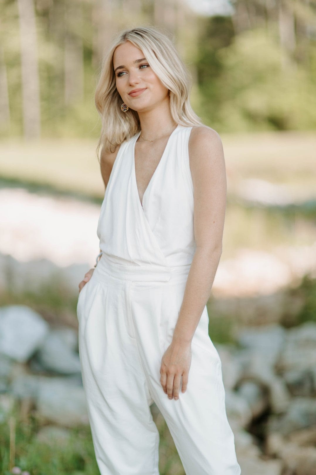 White Halter Open Back Jumpsuit