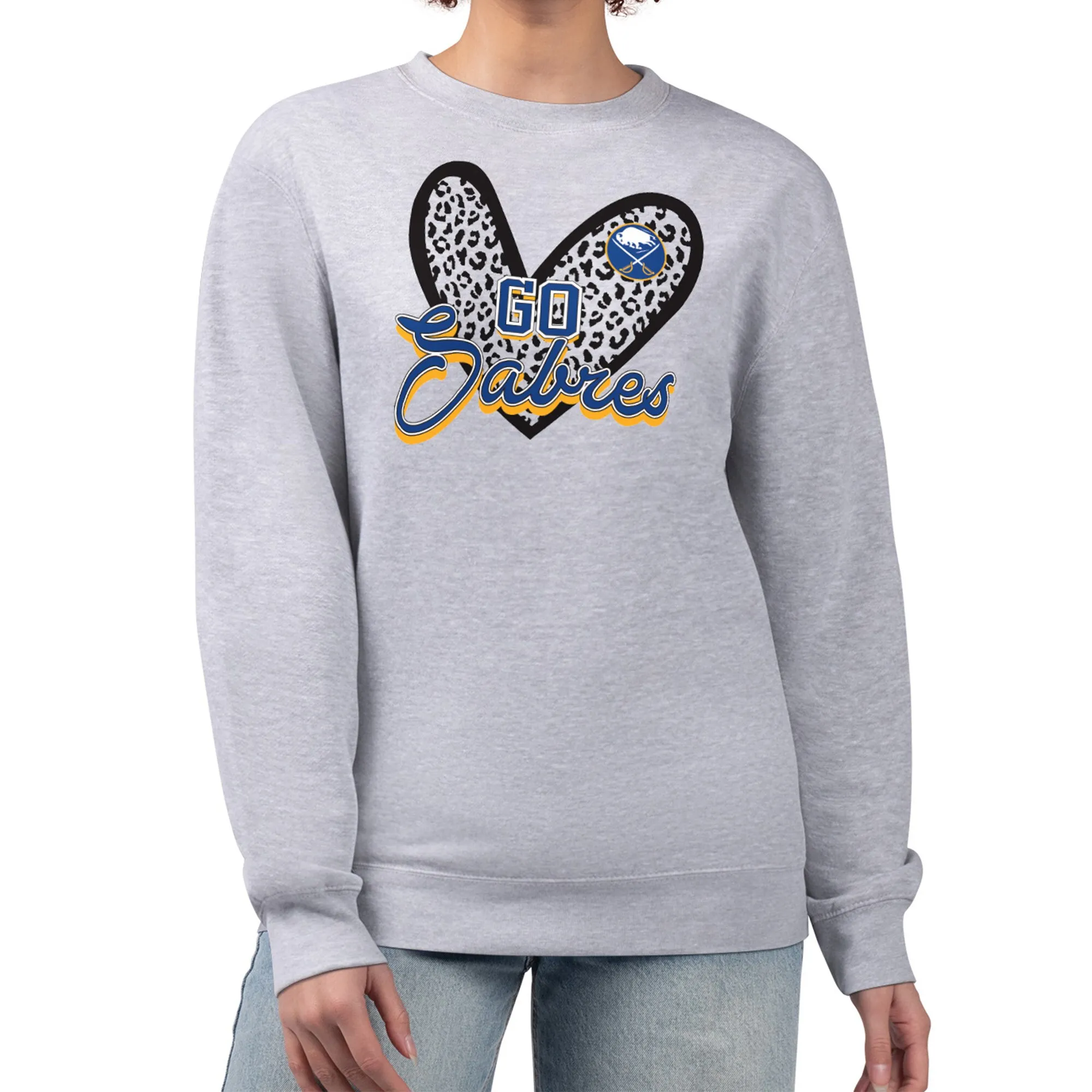 Women's Buffalo Sabres G-III 4Her by Carl Banks Heather Gray Animal Print Heart Fleece Pullover Sweatshirt