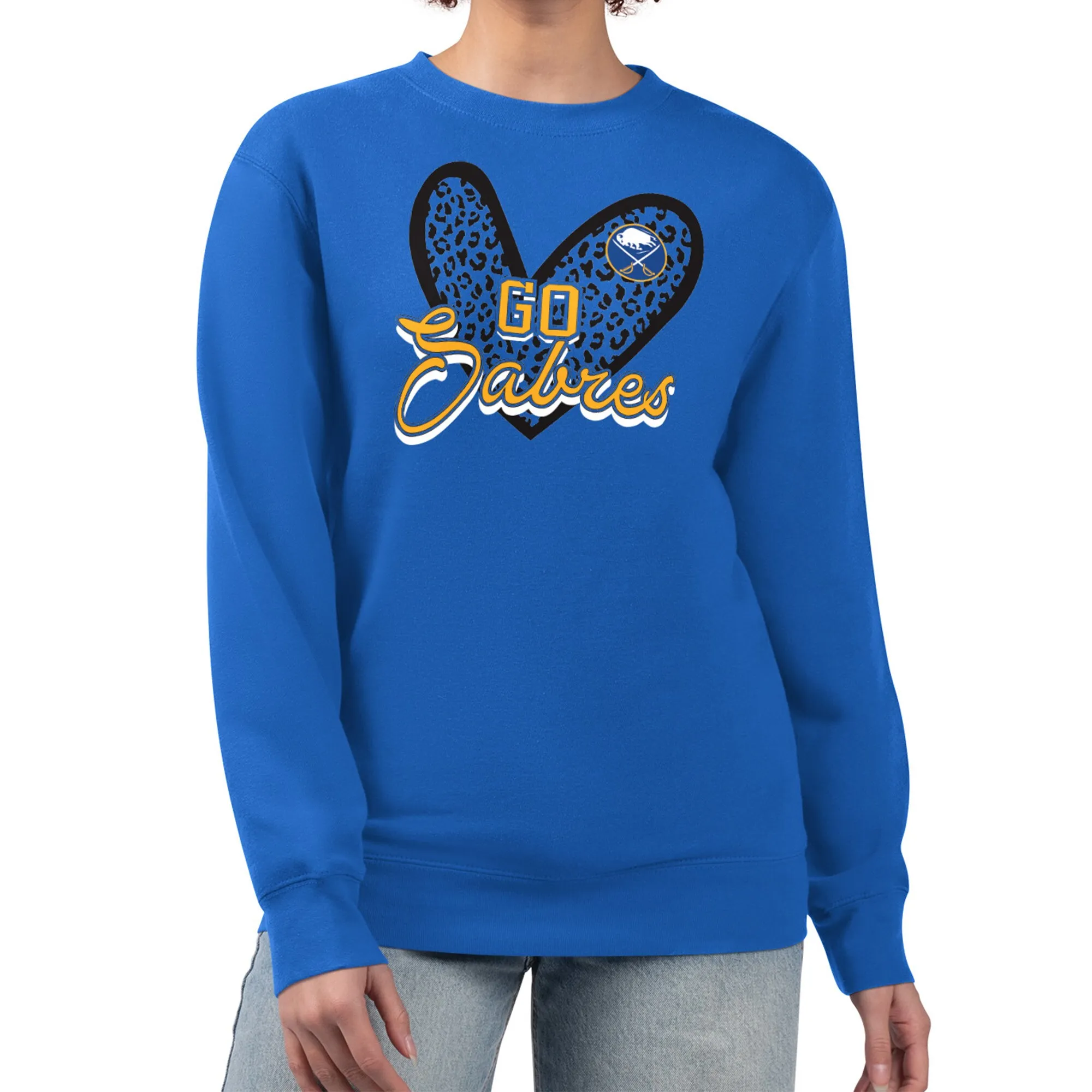 Women's Buffalo Sabres G-III 4Her by Carl Banks Royal Animal Print Heart Fleece Pullover Sweatshirt