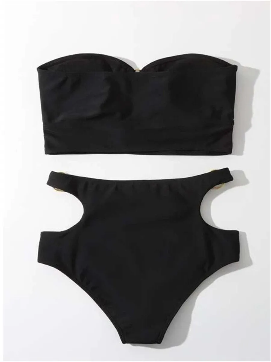 Women's Sexy Solid Cut-Out Push-Up Brazilian Swimwear Bikinis Set