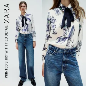 ZARA  |PRINTED SHIRT WITH TIE