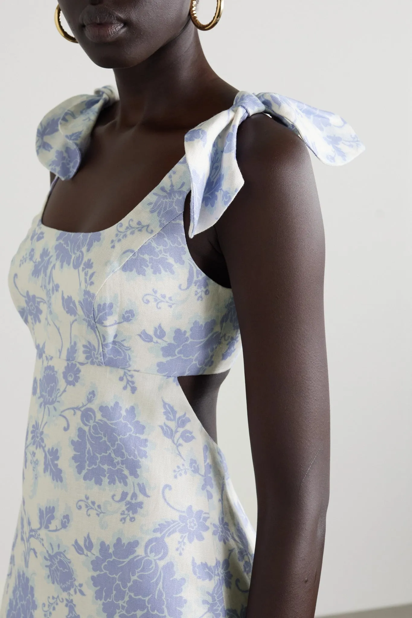 Zimmermann Postcard Tie Shoulder Midi Dress - Blue Tonal Floral